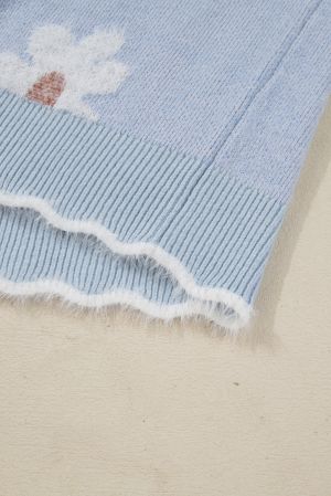 Women's Fuzzy Floral V-Neck Plus Size Sweater