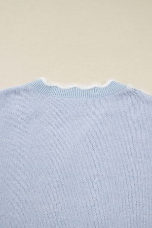 Women's Fuzzy Floral V-Neck Plus Size Sweater