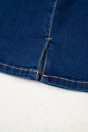 Дамска къса дънкова рокля в синьо без ръкави, с цип