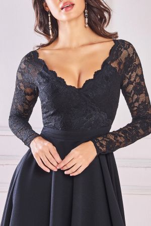 Women's Black Lace Long Sleeve Mini Dress