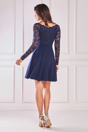 Women's Navy Lace Long Sleeve Mini Dress