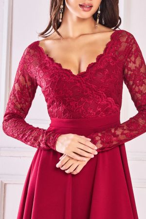 Women's Red Lace Long Sleeve Mini Dress