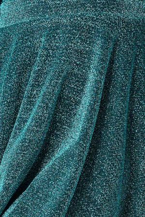 Women's Emerald Green Glitter Short Dress with Flared Skirt and Flutter Sleeves