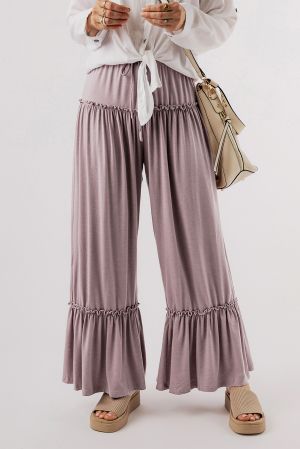 Women’s Light Purple Wide-Leg Pants with Ruffle Details