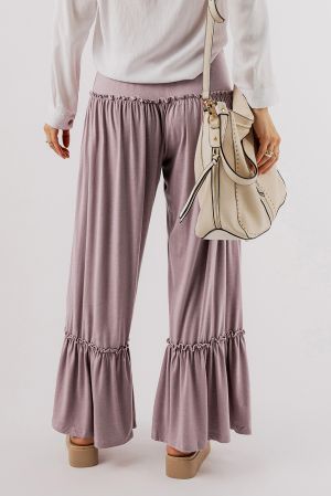 Women’s Light Purple Wide-Leg Pants with Ruffle Details