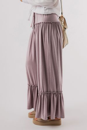Women’s Light Purple Wide-Leg Pants with Ruffle Details