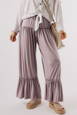 Women’s Light Purple Wide-Leg Pants with Ruffle Details