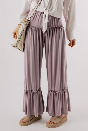 Women’s Light Purple Wide-Leg Pants with Ruffle Details