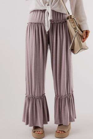 Women’s Light Purple Wide-Leg Pants with Ruffle Details