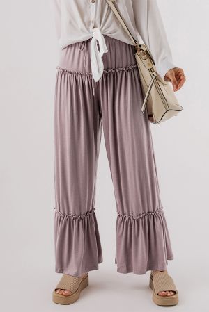 Women’s Light Purple Wide-Leg Pants with Ruffle Details