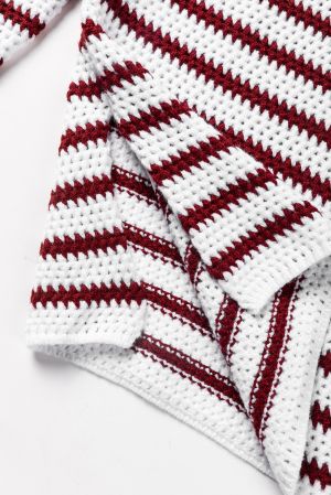 Women’s Striped Sweater in White and Burgundy