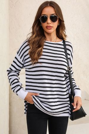 Women’s Striped Sweater in White and Black