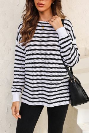 Women’s Striped Sweater in White and Black