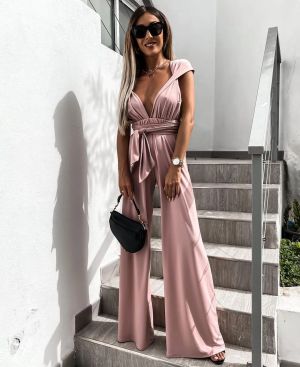 Long Powder Pink Backless Women’s Jumpsuit