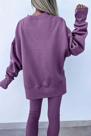 Women's Purple Two Piece Set - Oversized Top and Ribbed Leggings