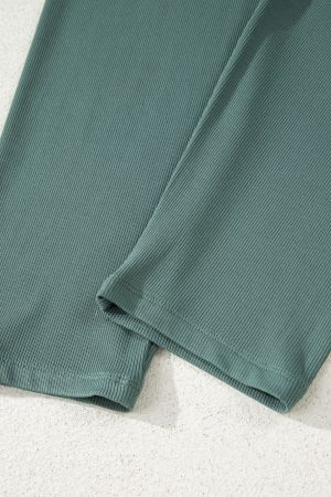 Women's Green Two Piece Set - Oversized Top and Ribbed Leggings