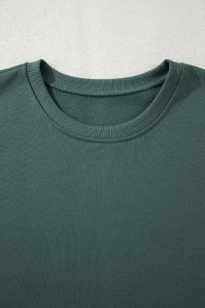 Women's Green Two Piece Set - Oversized Top and Ribbed Leggings