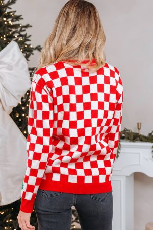 Women’s Christmas Cardigan in Red and White with Tree Pattern