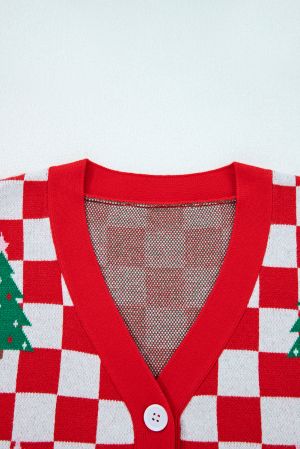 Women’s Christmas Cardigan in Red and White with Tree Pattern