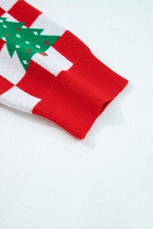 Women’s Christmas Cardigan in Red and White with Tree Pattern