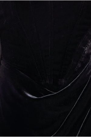 Дамска елегантна черна кадифена рокля GODDIVA с корсет и паднали рамене