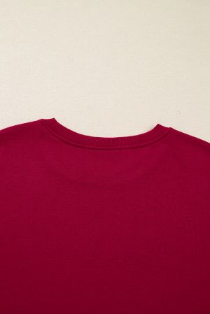 Women’s Burgundy Sweatshirt Dress with Pockets and Velvet Ribbon Sleeve Details