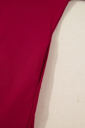 Women’s Burgundy Sweatshirt Dress with Pockets and Velvet Ribbon Sleeve Details