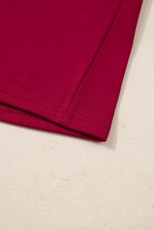 Women’s Burgundy Sweatshirt Dress with Pockets and Velvet Ribbon Sleeve Details