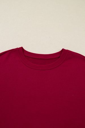Women’s Burgundy Sweatshirt Dress with Pockets and Velvet Ribbon Sleeve Details