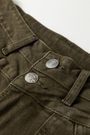 Дамски дънки с висока талия и широки крачоли в масленозелено