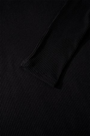 Дамско черно боди рипс с дълъг ръкав