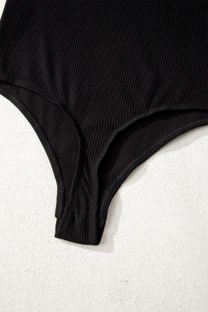 Дамско черно боди рипс с дълъг ръкав