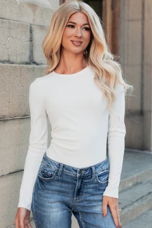 Дамско бяло боди рипс с дълъг ръкав