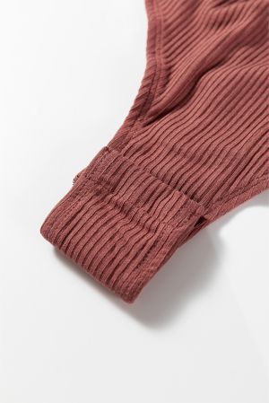 Дамско боди рипс с дълъг ръкав в топъл розово-кафяв нюанс