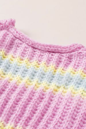 Дамска плетена жилетка в пастелни цветове, с широки ръкави и свободна кройка