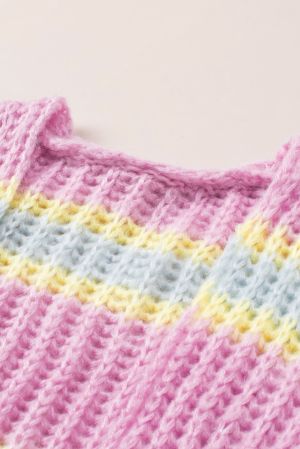 Дамска плетена жилетка в пастелни цветове, с широки ръкави и свободна кройка