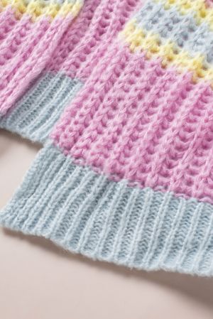 Дамска плетена жилетка в пастелни цветове, с широки ръкави и свободна кройка