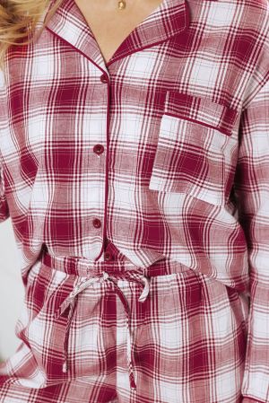 Дамски пижамен кариран комплект от две части, 100% памук