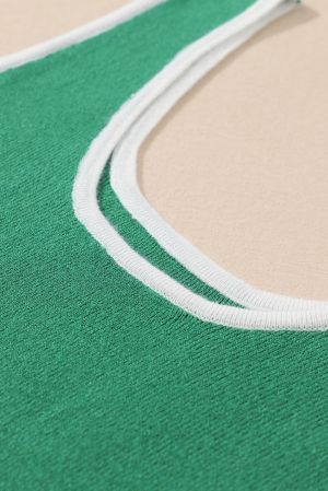 Дамски зелен еластичен потник с контрастни бели кантове
