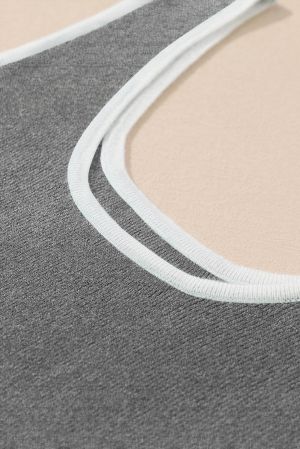 Women's Grey Stretch Tank Top with Contrast White Trims