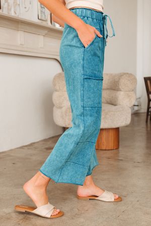 Women’s 100% Cotton Wide-Leg Turquoise Pants