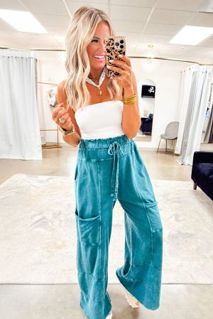 Women’s 100% Cotton Wide-Leg Turquoise Pants