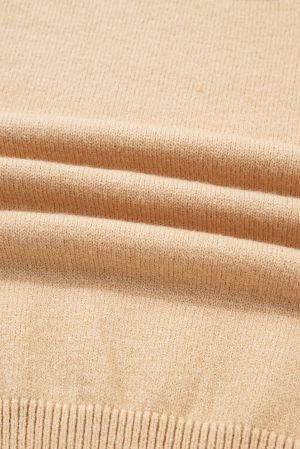 Women's Beige High Neck Puff Sleeve Sweater Pleated Mini Skirt 2pcs Knitted Outfit