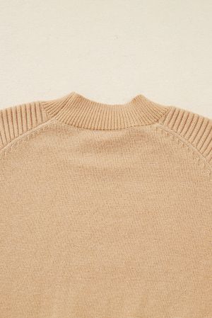 Women's Beige High Neck Puff Sleeve Sweater Pleated Mini Skirt 2pcs Knitted Outfit