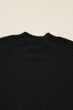 Дамски черен плетен комплект - пуловер с висока яка и мини пола