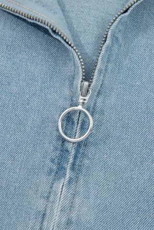 Дамско синьо дънково яке с цип