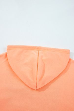 Дамски оранжев суичър с качулка, джоб и флорални мотиви