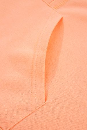 Дамски оранжев суичър с качулка, джоб и флорални мотиви