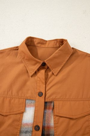 Дамска карирана рокля тип риза в топли кафяви нюанси