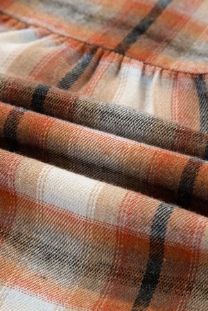 Дамска карирана рокля тип риза в топли кафяви нюанси